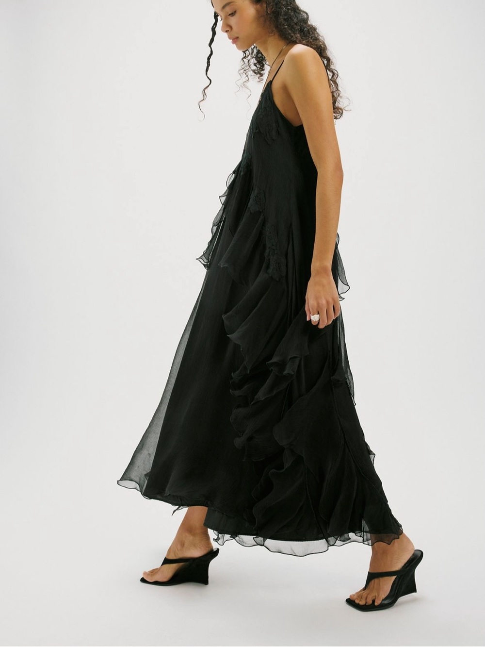 NEW - Nigel Preston Free People Floating Angel Chiffon Maxi Dress in Black - Picture 2 of 6